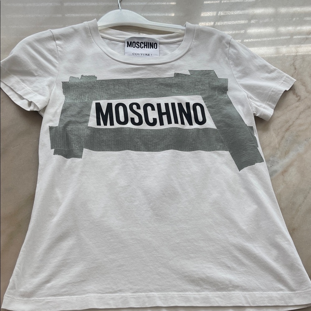 Moschino White Tee with Gray Graphic